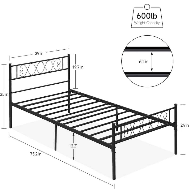 Twin Size Metal Platform Bed Frame with Headboard