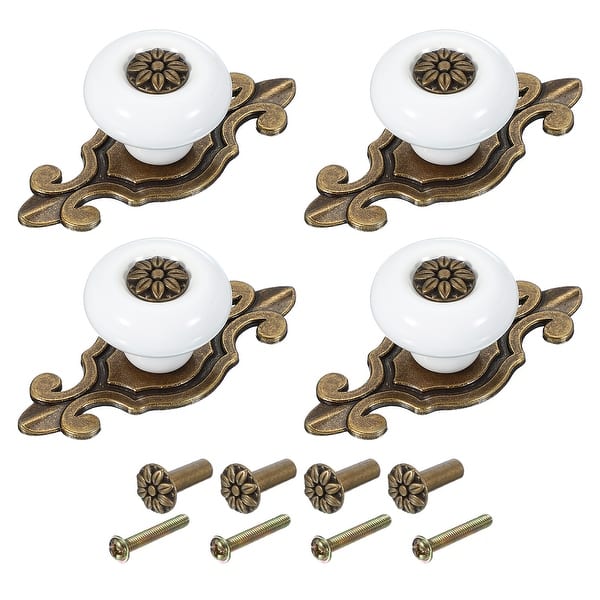 Retro Ceramic Cabinet Knobs, Vintage Round Drawer Knobs Dresser Petal Cabinet Pulls Handles with Backplate/Screw/Nut - Green Retro Ceramic Cabinet Knobs, Vintage Round Drawer Knobs Dresser Petal Cabinet Pulls Handles with Backplate/Screw/Nut - Green