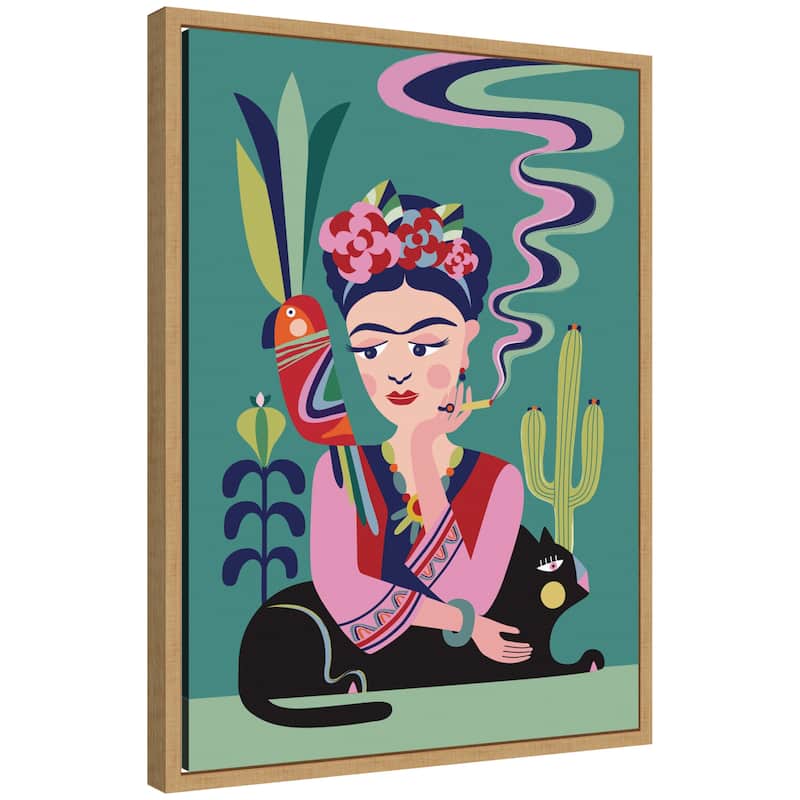 Kate and Laurel Sylvie Frida Kahlo and the Black Cat Framed Canvas by Rachel Lee - 18x24