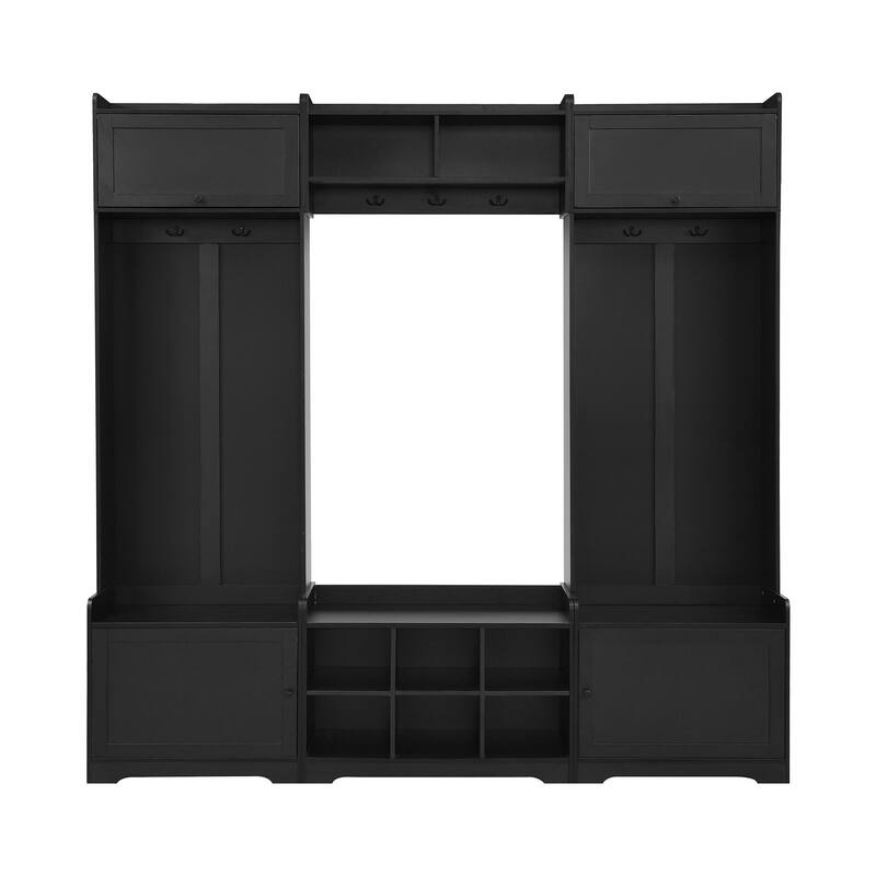 79.1'' Wide Modern Hall Tree with 8 Cubbies, 7 Coat Hooks & Adjustable Shelf