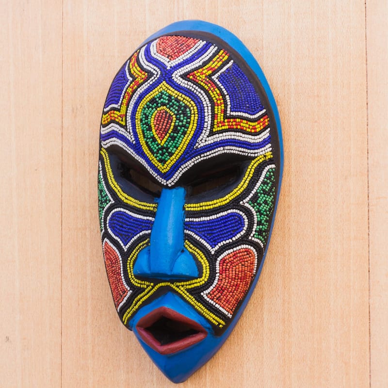 Novica Handmade Beaded Love African Beaded Wood Mask