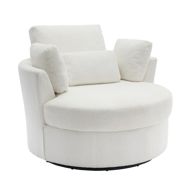 Upholstered Swivel Accent Chair with Wooden Tray Storage Ottoman