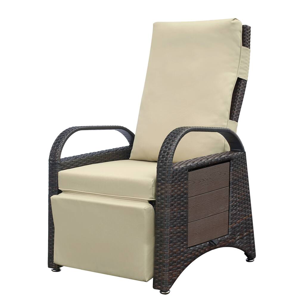 Outdoor Recliner Chair, Garden Sun Lounger, PE Wicker Adjustable Reclining Lounge Chair with Removable Soft Cushion