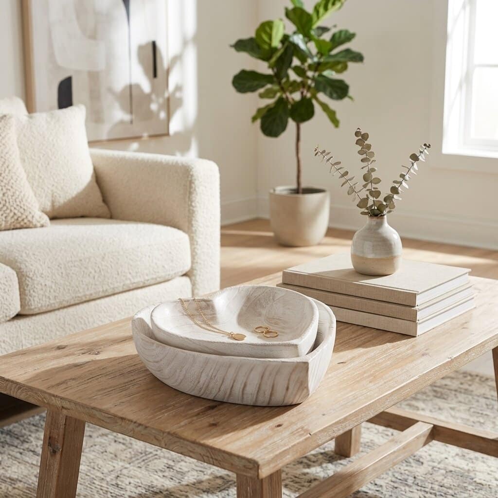 Modern Decorative Wood Heart Bowls - Set of 2, 10/ 9 in. - 10.0"