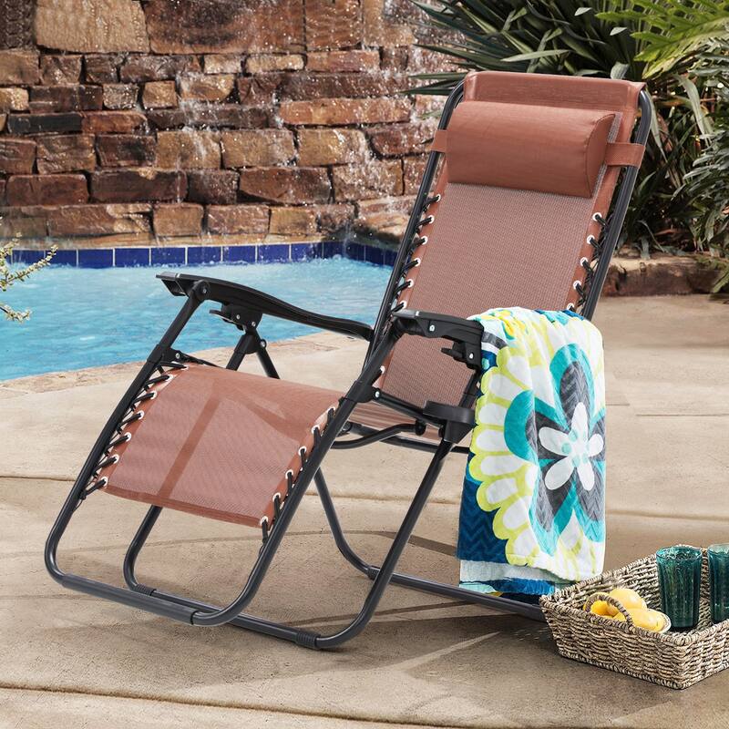 Zero Gravity Lounge Chair Set of 2 – Outdoor Folding Recliners with Cup Holder, Adjustable Headrest, Weather-Resistant Fabric