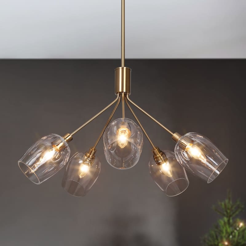 Yarge Mid-century Modern Glass Bulbs Chandelier 5-light Sputnik Pipes Semi-Flush Mount Light - D23.5"x H77"