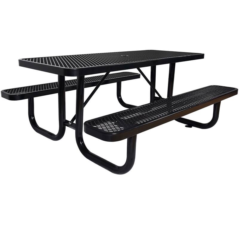 6FT Rectangular Outdoor Steel Picnic Table, Blue, with Umbrella Hole