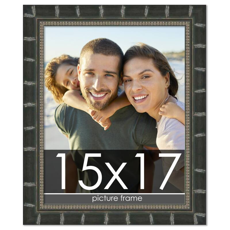 15x17 Black Modern Bamboo Picture Frame - UV Acrylic, Foam Board Backing, Hanging Hardware - Holds 15x17 Photo