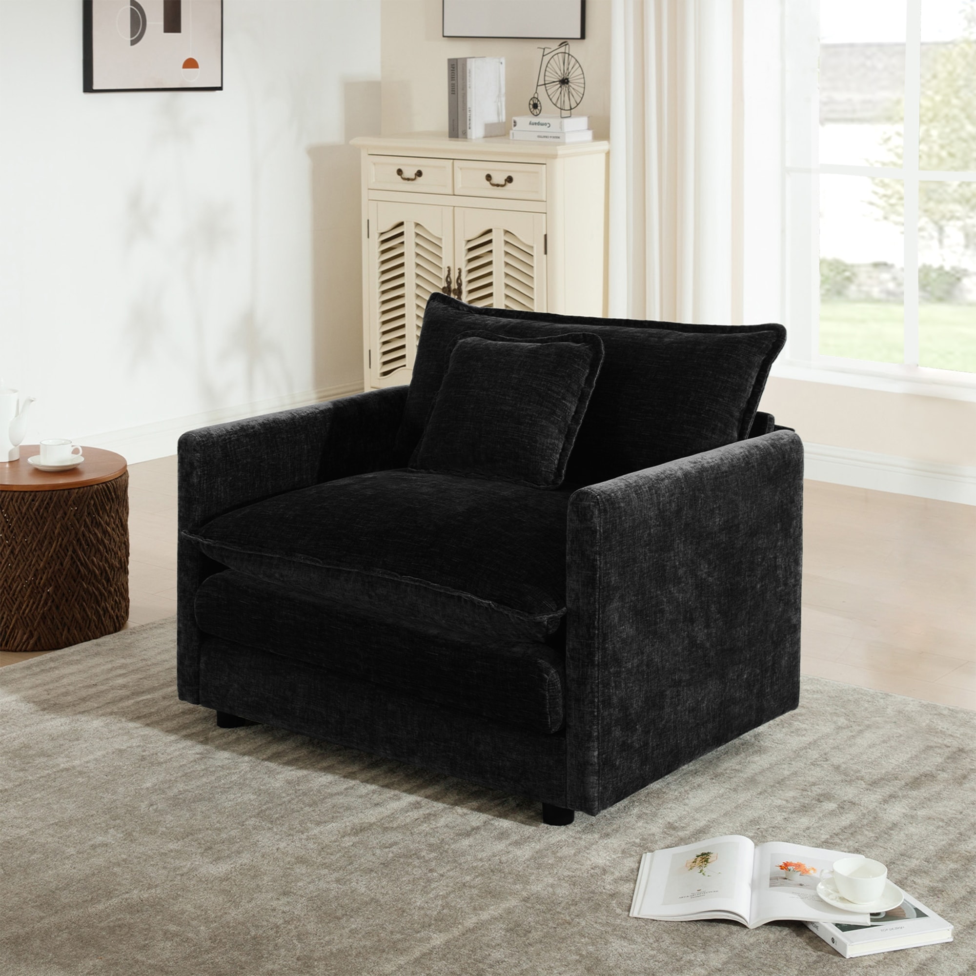 Roomfitters Comfy Deep Single Seat Sofa Upholstered Reading Armchair, Chenille Fabric