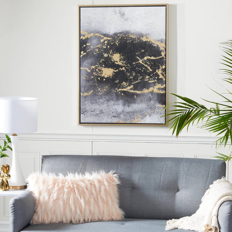 Canvas Leaf Living Room Framed Wall Art with Silver Frame