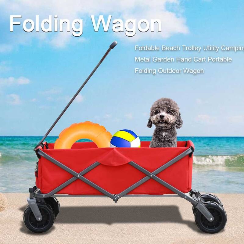 Folding Wagon with All-Terrain Wheels, 230lbs Capacity, Telescoping Handle, and Dust Cover for Beach, Outdoor, and Garden Use
