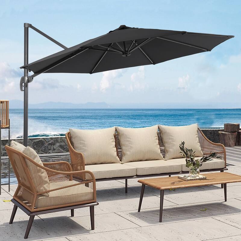 LIVOOSUN 11FT Cantilever Patio Umbrella 240g Solution-Dyed Fabric - Grey