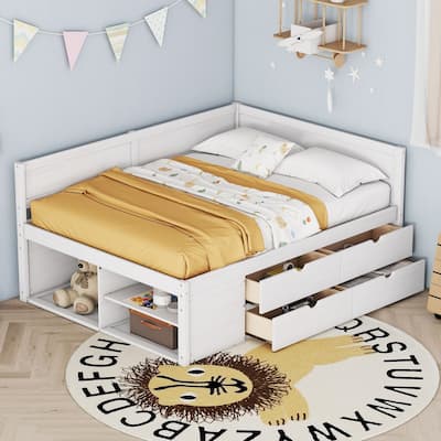 Full Size Daybed with Drawers and Shelves, White
