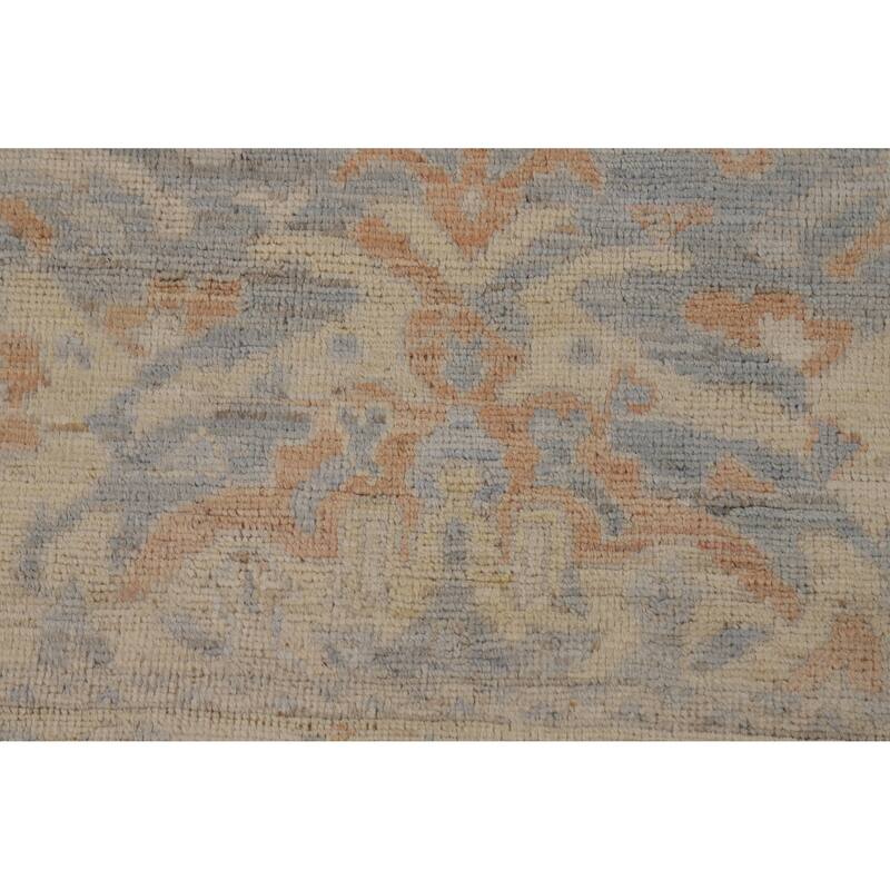 Vegetable Dye Floral Oushak Turkish Area Rug Blue Handmade Wool Carpet - 5'0"x 7'11"
