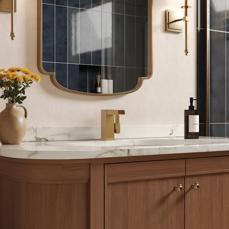 GRANDJOY LED Waterfall Bathroom Sink Faucet with Drain Assembly, Single Handle Vanity Fixture