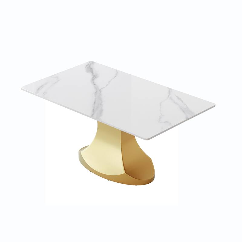 63 "modern artificial stone white panel golden stainless steel curved legs-can accommodate 6-8 people