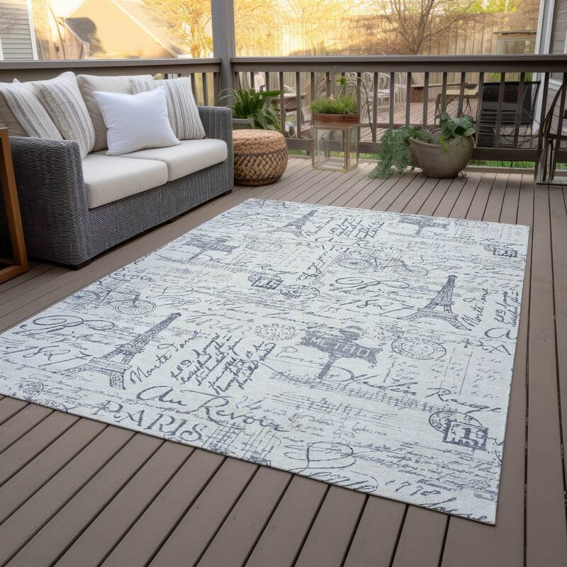 Machine Washable Indoor/Outdoor Modern Paris Chantille Rug