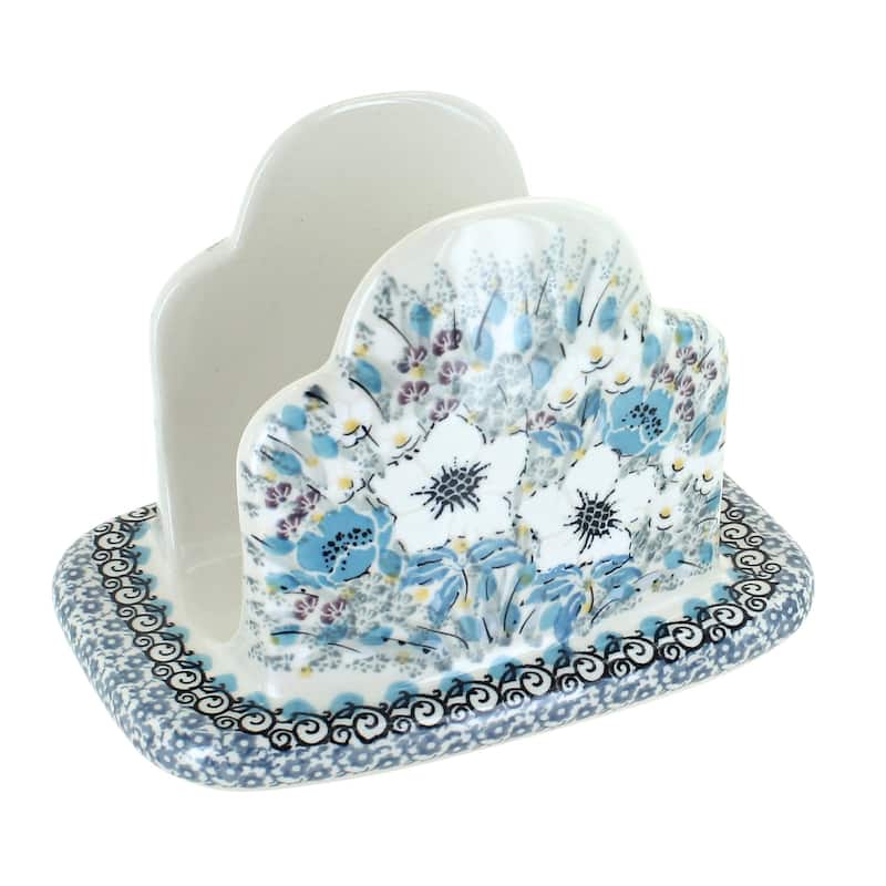 Blue Rose Polish Pottery 487 Ceramika Artystyczna Napkin Holder