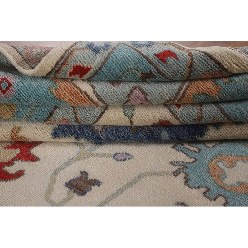 Ivory & Blue Oushak Indian Large Area Rug Handmade Wool Carpet - 10'1"x 13'10"