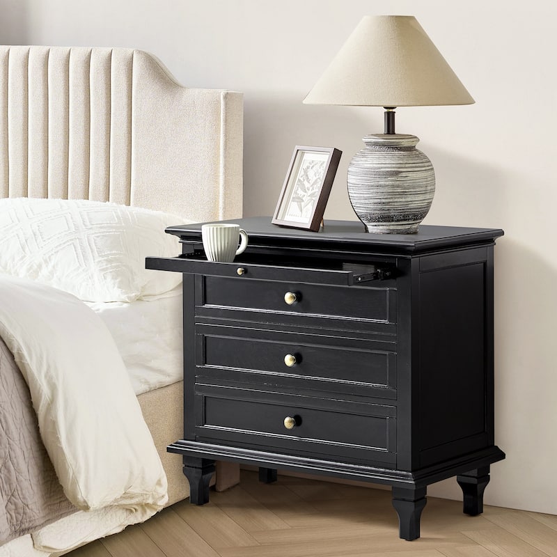 Muriel Farmhouse 3 Drawers Nightstand with Built-In Outlets by HULALA HOME