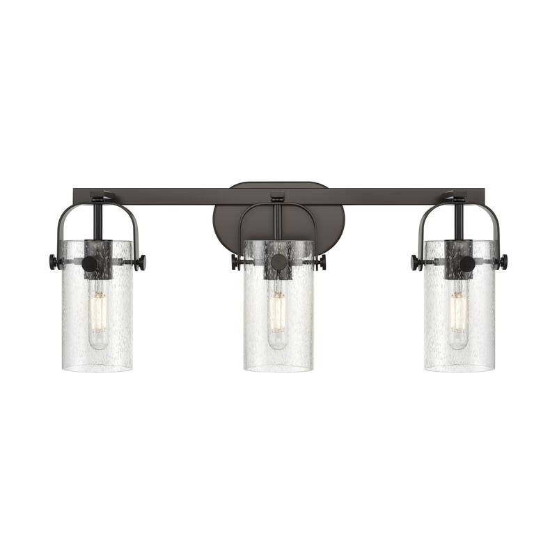 Innovations Lighting Pilaster II Cylinder - 3 Light 7" Wall-Mounted Bath Vanity Light - Seedy/Matte Black