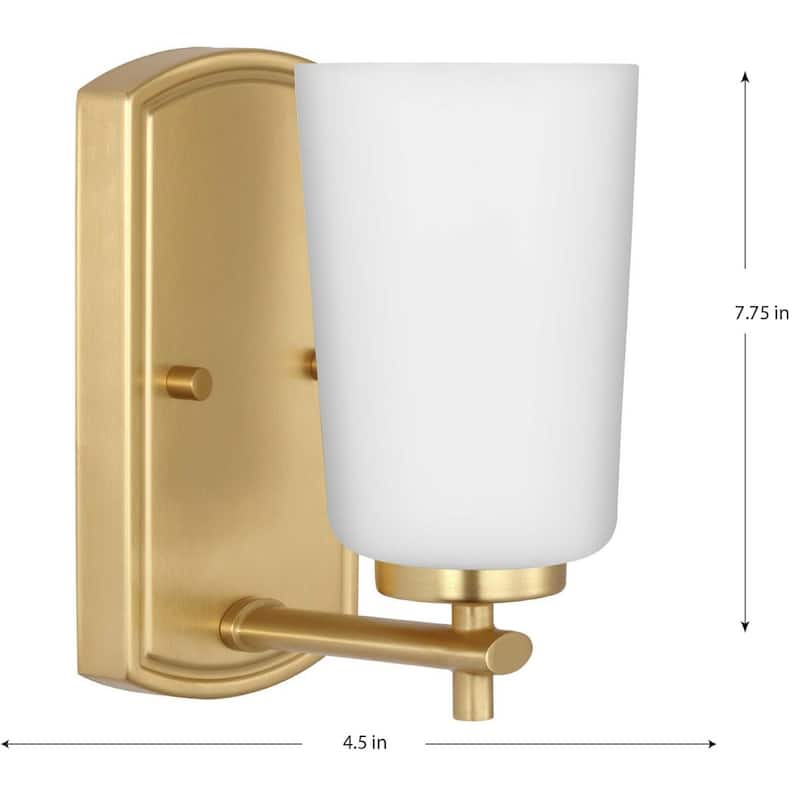Adley Collection One-Light Satin Brass Etched Opal Glass New Traditional Bath Vanity Light - 4.5 in x 6 in x 7.75 in