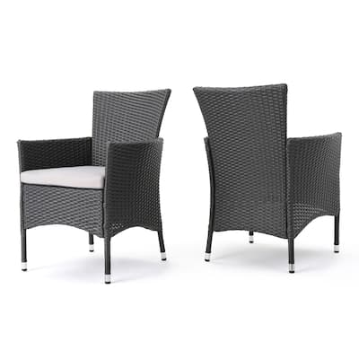 Gray/Beige Rattan Upholstered Metal Frame Dining Chair, Set of 2, Sturdy Dining Chair for Dining Rooms - 22.75
