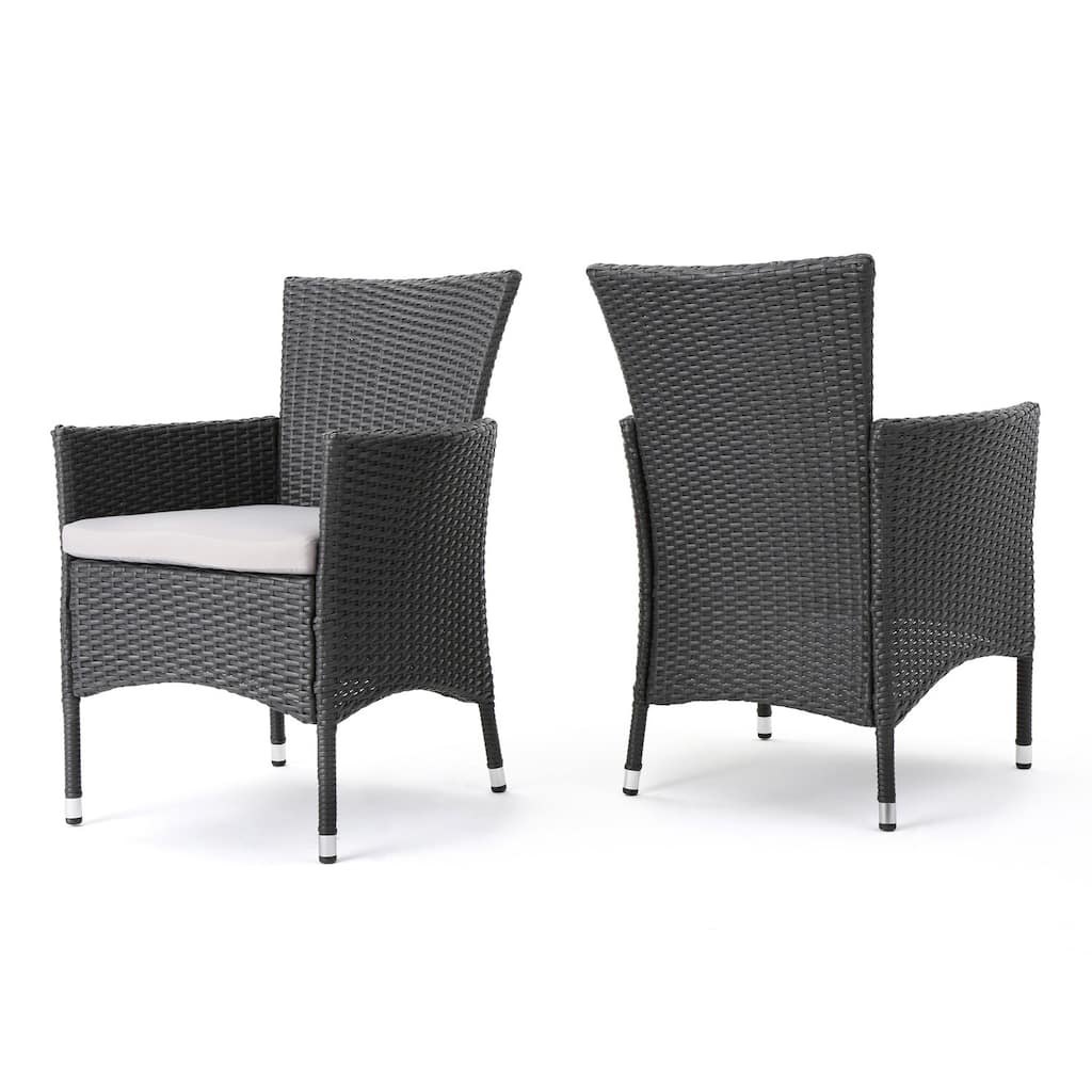 Gray/Beige Rattan Upholstered Metal Frame Dining Chair, Set of 2, Sturdy Dining Chair for Dining Rooms - 22.75