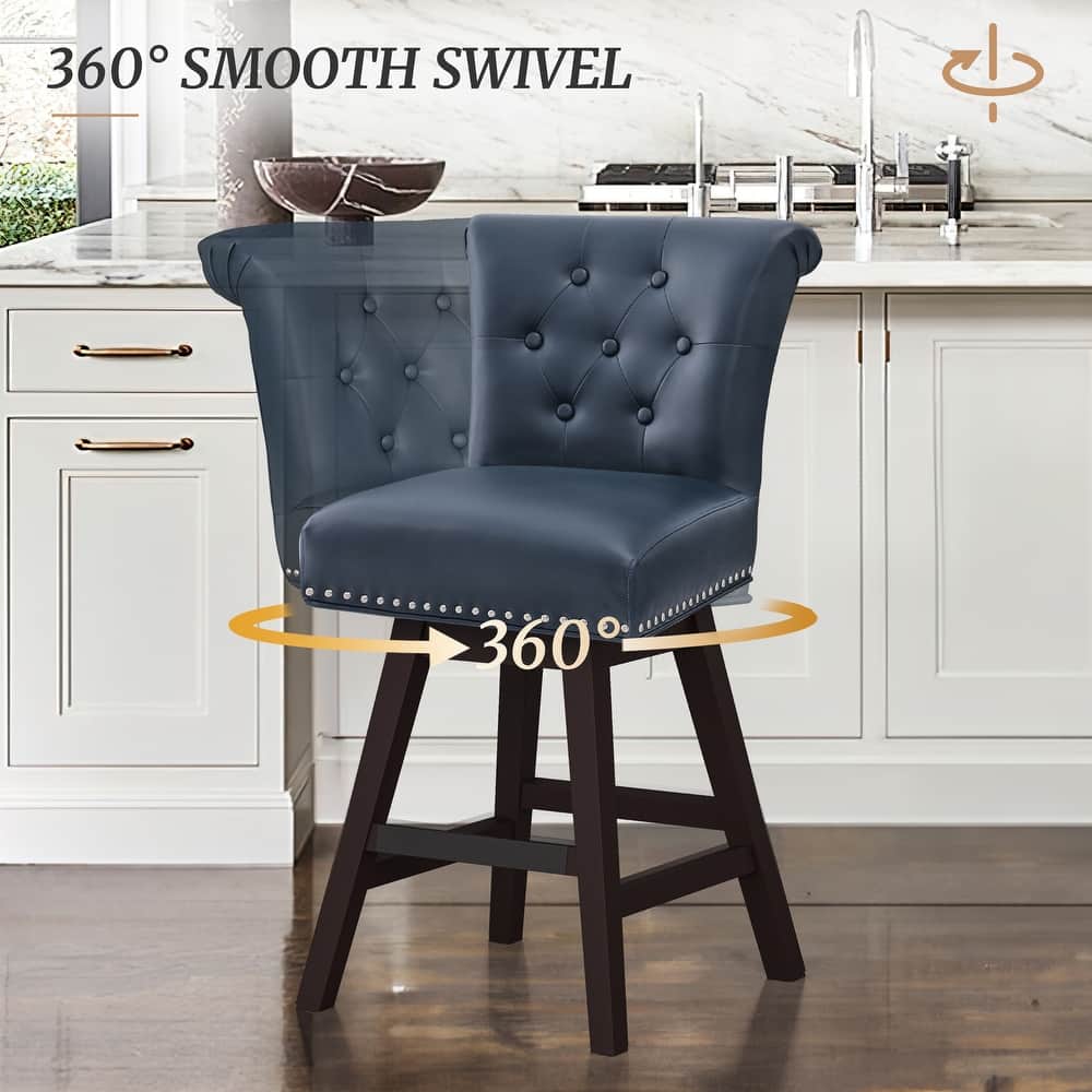 Modern 26.in Swivel Bar Stool Armless Counter Height Stool with Wooden Legs for Kitchen Island