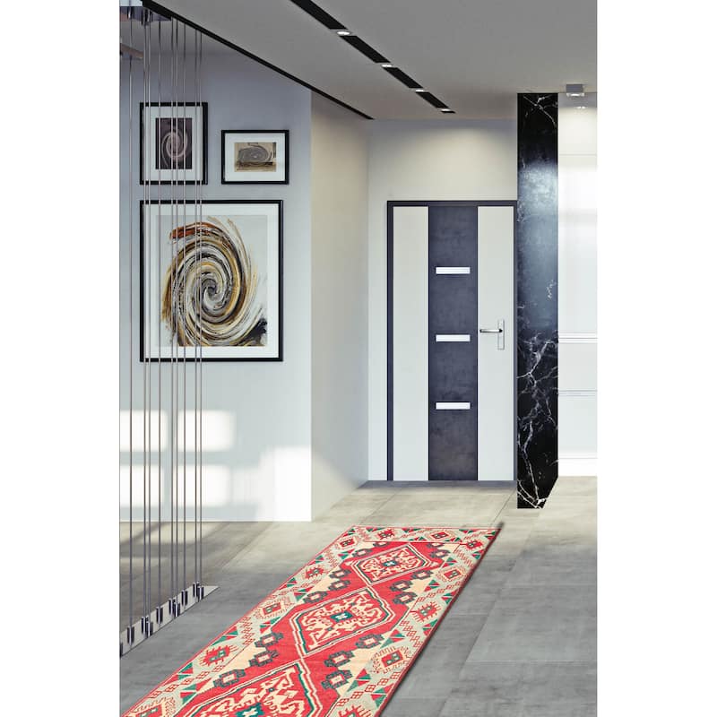 ECARPETGALLERY Hand-knotted Baluch Red Wool Rug - 2'8 x 9'9