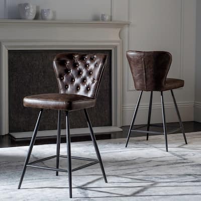 SAFAVIEH Catalina 37-inch Brown Counter Stool (Set of 2) - 16.9" x 21.7" x 37" - 17Wx22Dx37H