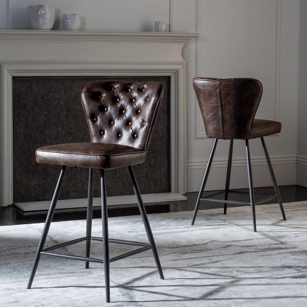 SAFAVIEH Catalina 37-inch Brown Counter Stool (Set of 2) - 16.9" x 21.7" x 37" - 17Wx22Dx37H