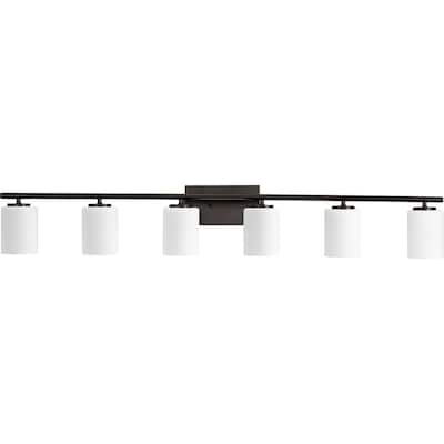 Replay Collection Six-Light Antique Bronze White Glass Vanity Light - 48 in x 6 in x 7.62 in