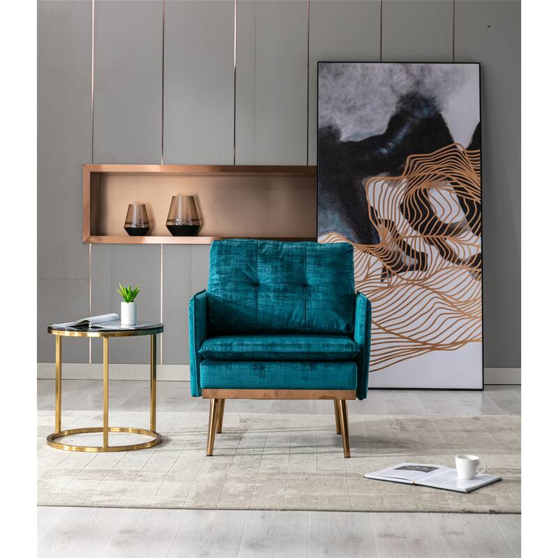 Velvet Upholstered Tufted Accent Chair With Rose Golden feet