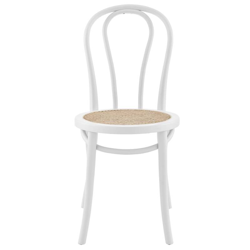 HomeRoots Set of Two Black and Natural Solid Wood And Rattan Curved Back Dining Side Chairs - White