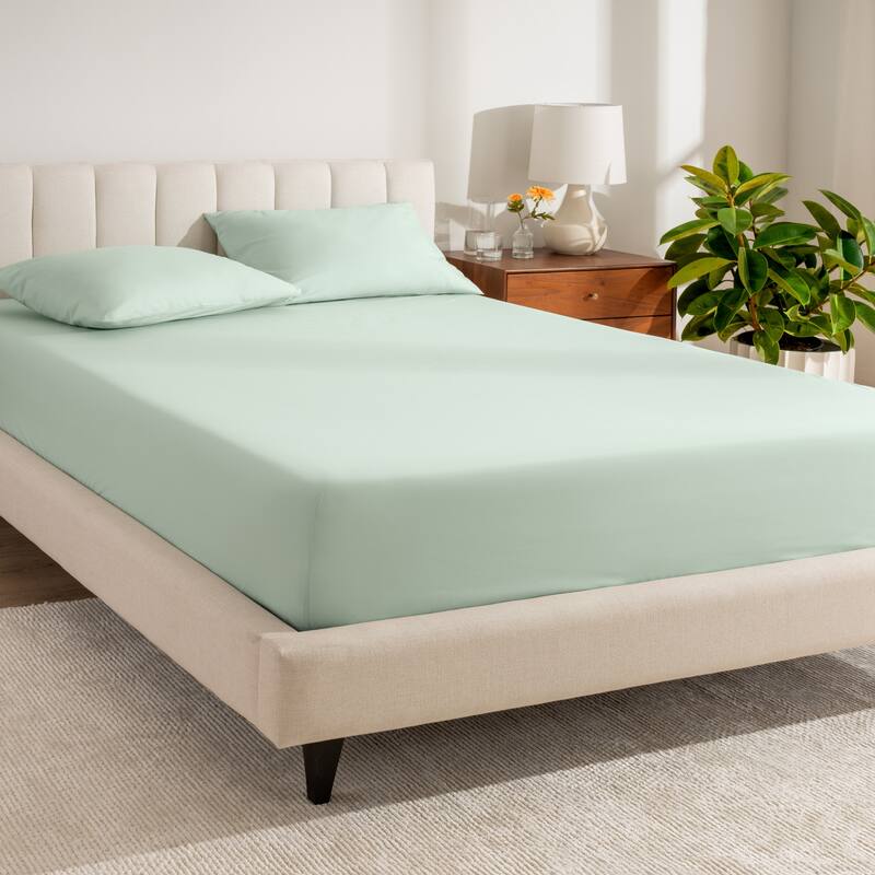 Bare Home Organic Cotton Percale Fitted Bottom Sheet - Twin - Willow