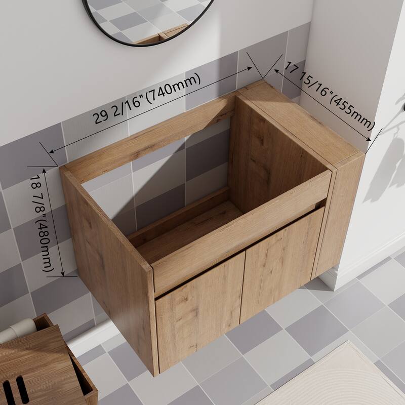 Compact Wall-Mounted Bathroom Vanity with Adjustable Open Shelf, 45° Inclined Handle Design - 29.13in L Plywood