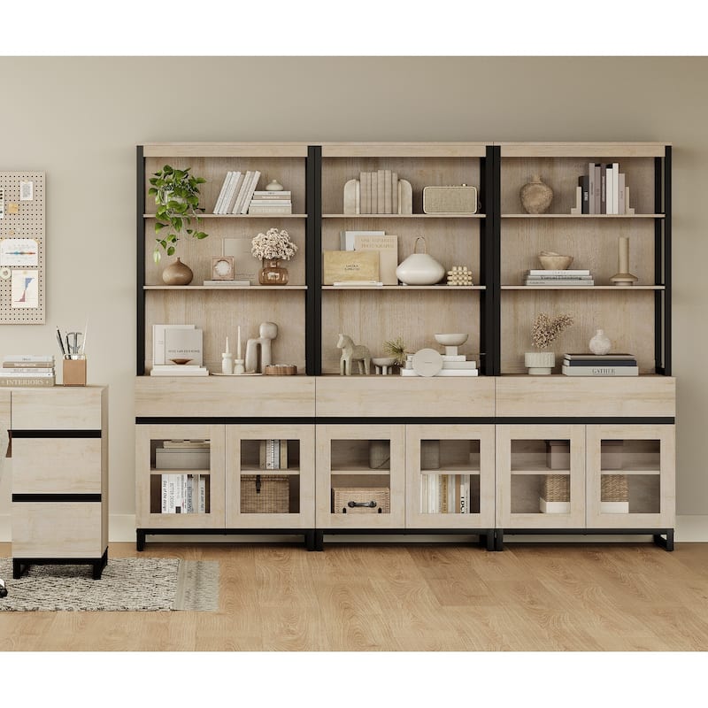 3 PCS Modern 72" Tall Buffet Cabinet with 3 Drawers and Open Shelves, Storage Cabinet for Dining Room or Kitchen