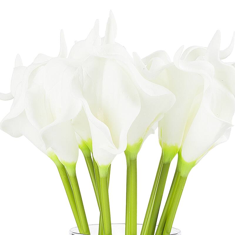 Enova Home Artificial Real Touch Lilies Fake Silk Flowers Arrangement in Glass Vase with Faux Water for Home Office Decoration