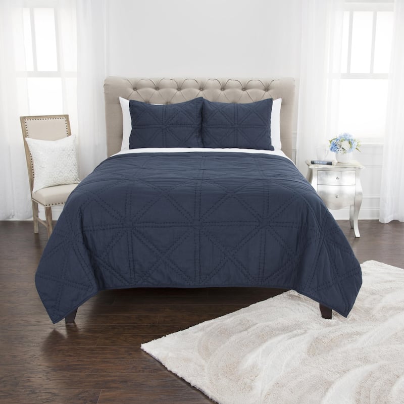Maddux Place Simpson Indigo Hand Quilted Cotton 3 Piece Quilt Set - King-size - Blue - King - 3 Piece