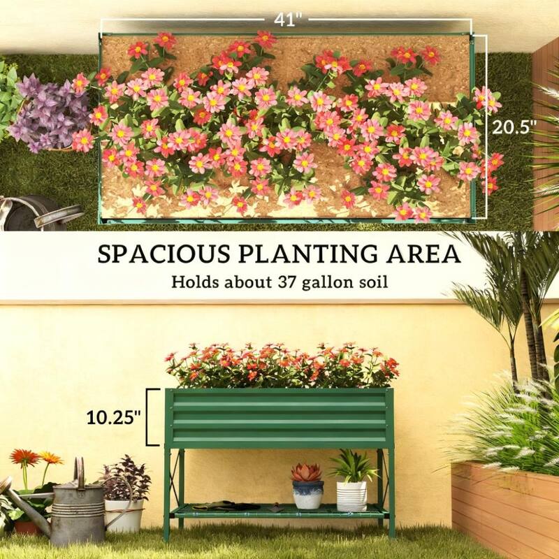 Elevated Gardening Bed with Bottom Storage Shelf for yard patio garden