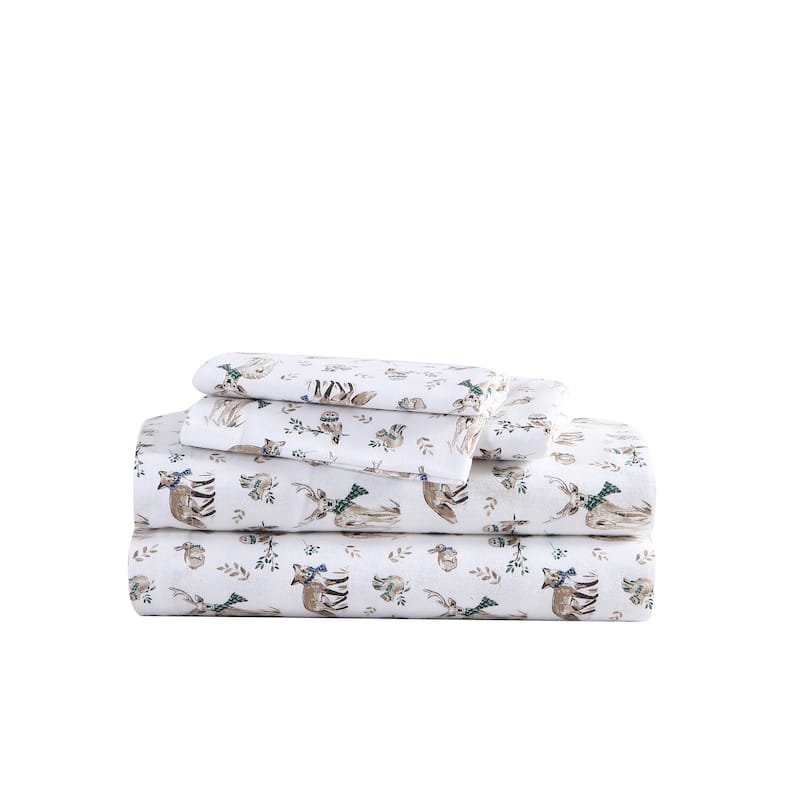 Eddie Bauer Printed Cotton Flannel Sheet Set - King - Woodland Friends