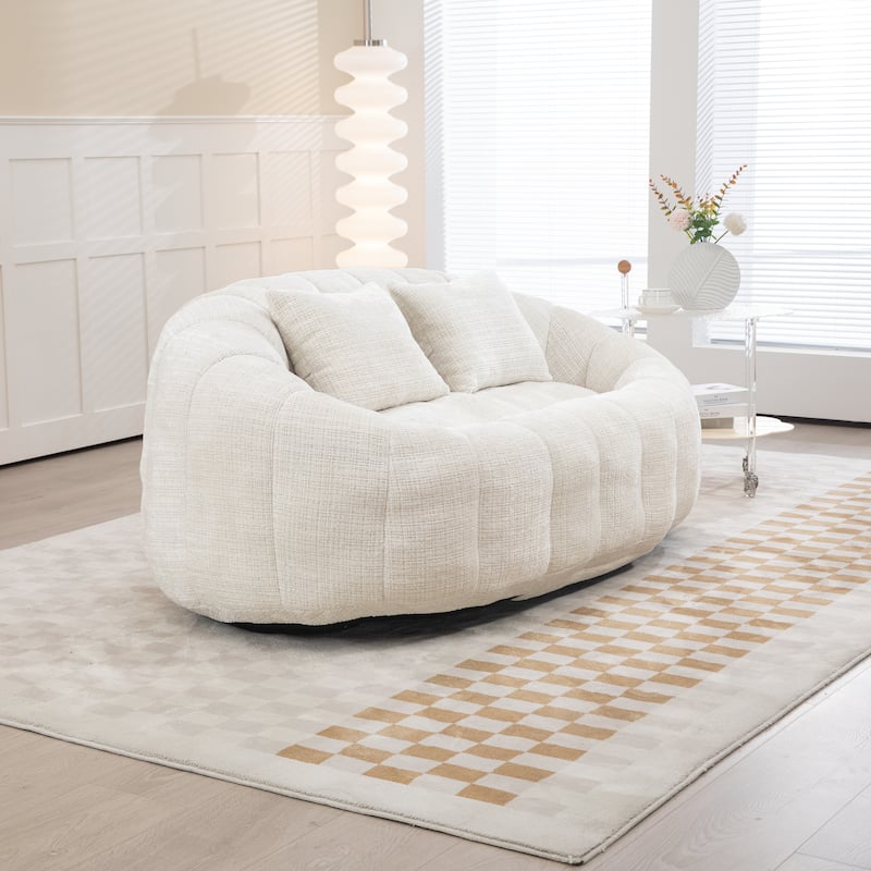 Beige Modern 59.05" Chenille High Back Loveseat Upholstered Chaise Lounge Chair with Pillows