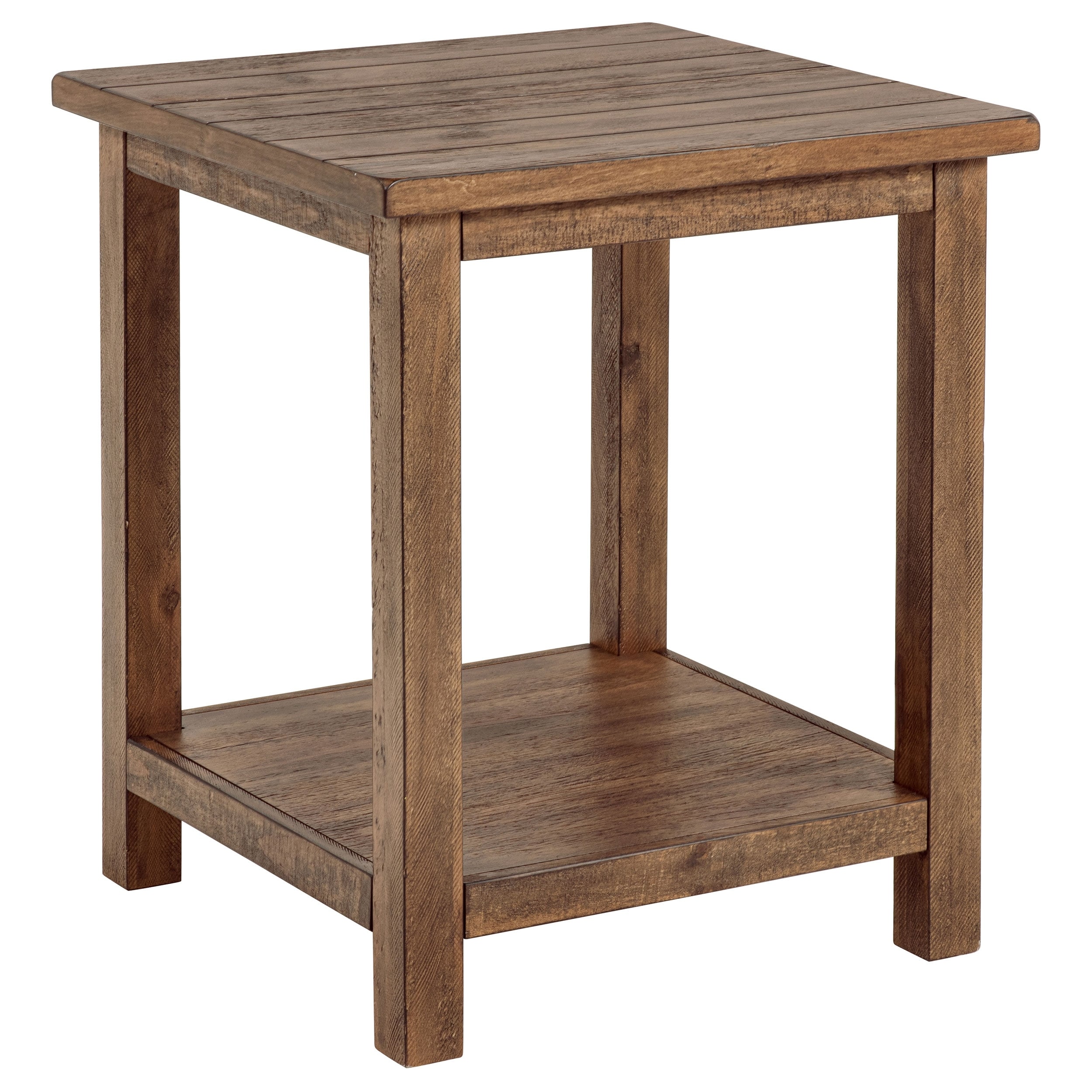 Wood End Table With Lower Shelf In Distressed Finish