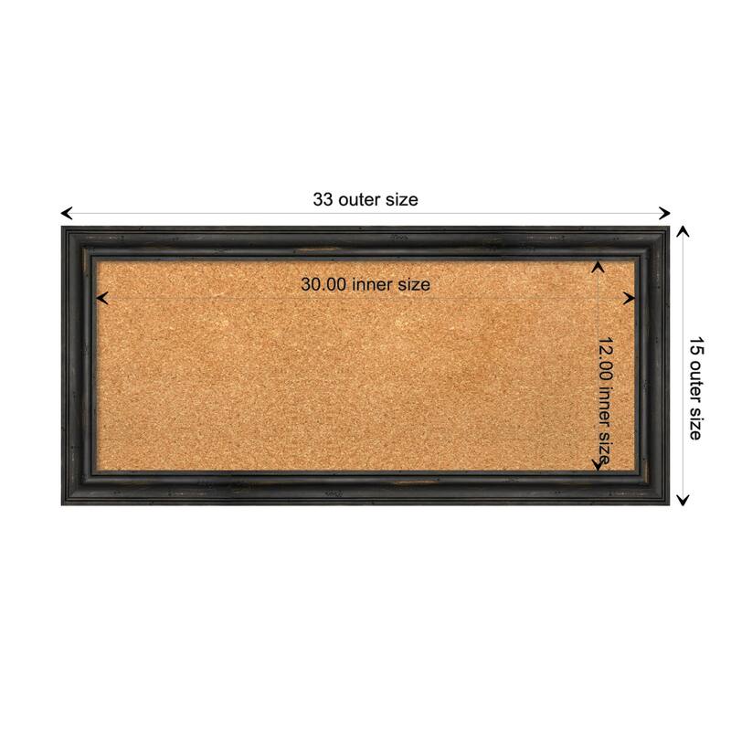 Rustic Pine Narrow Wood Framed Natural Corkboard Bulletin Board - Rustic Pine Black Narrow - Board Size 30x12