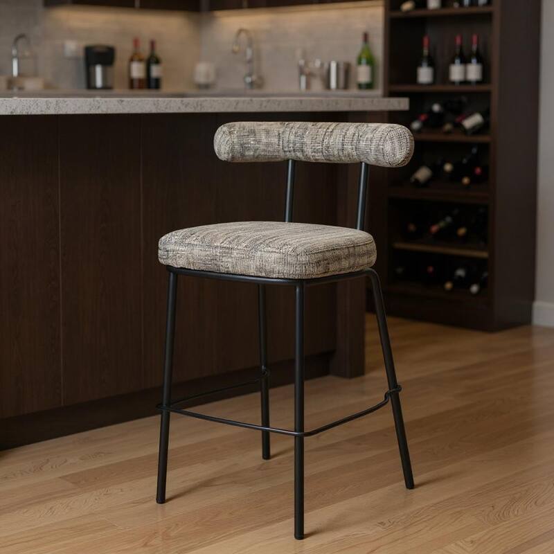 HomeRoots 30" Green and Black Chenille and Steel Low Back Bar Height Bar Chair - Bar Height - Green - Single