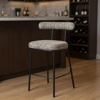 HomeRoots 30" Green and Black Chenille and Steel Low Back Bar Height Bar Chair