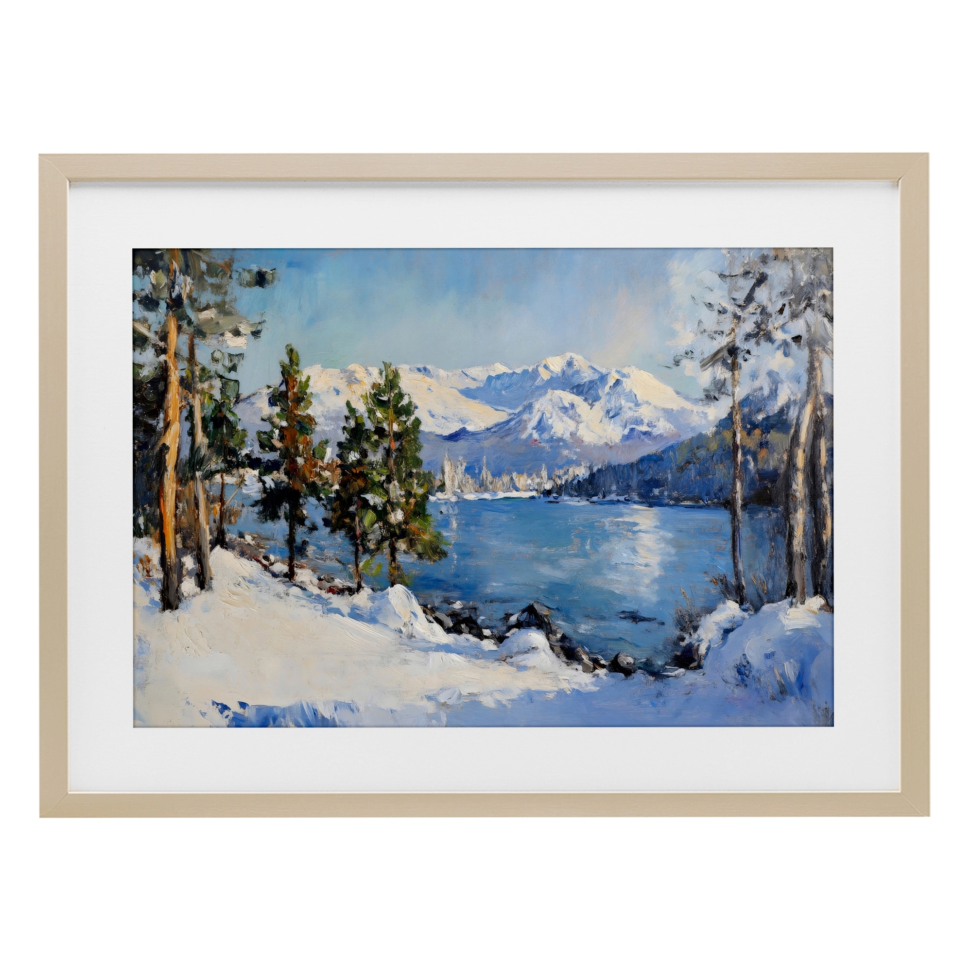 Stupell Winter Mountain Lake Under Glass Framed Design By Petal Prints Design