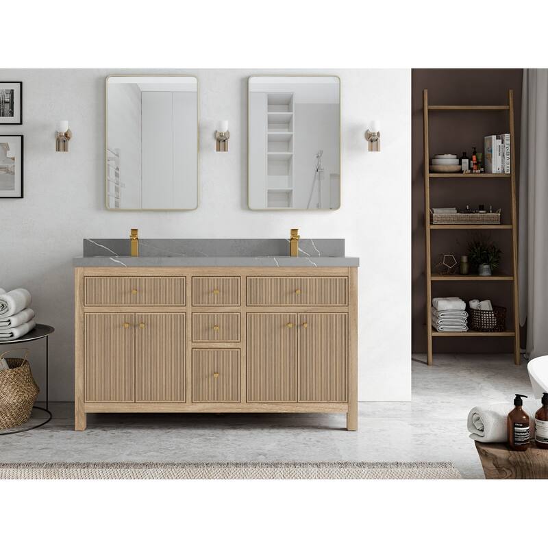 Willow Collections 60 in. W x 22 in. D Sonoma Teak Double Sink Bathroom Vanity with Countertop