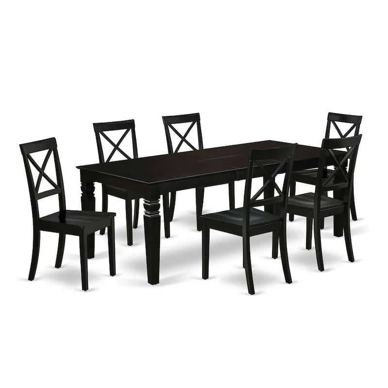 Rectangular Dining Table Set 7Pc 66/84 Inch Table w/ Butterfly Leaf & 6 Wood Chairs